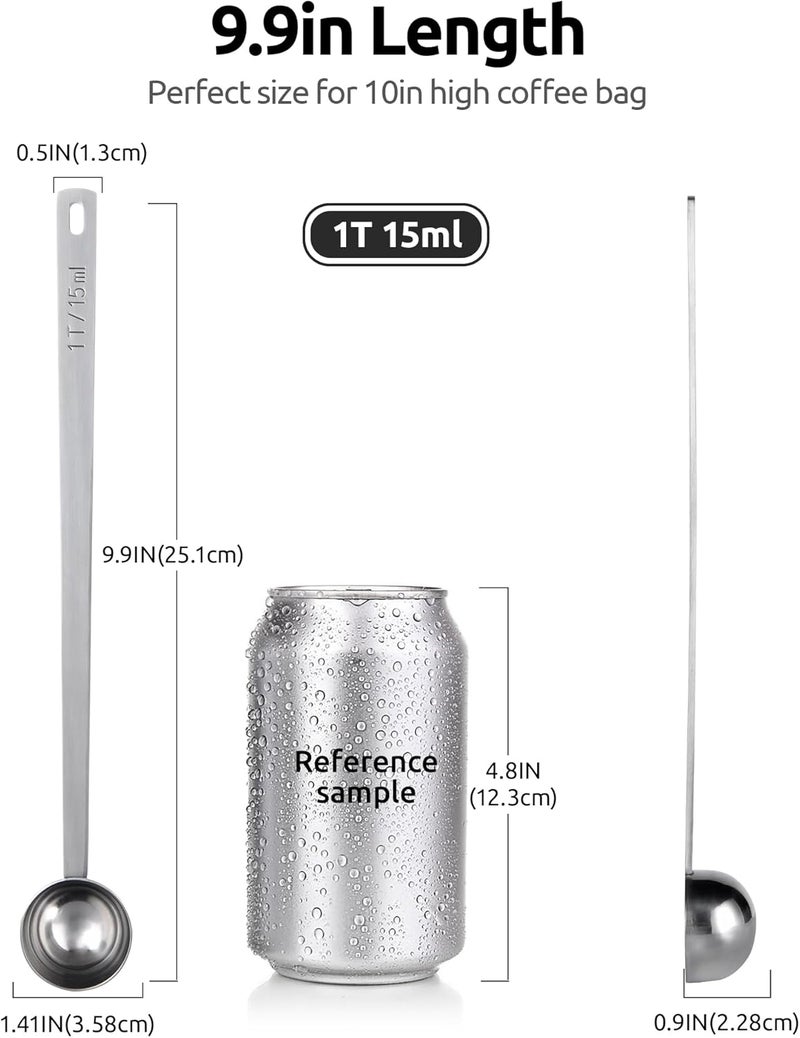 UTaste Coffee Scoop 1 Tablespoon: 18/8 Stainless Steel Measuring Scooper for Ground Coffee, Bean, Powder, Espresso, 8.5in Extra Long Handle Metal Meaure Spoon for Canister, Jar (1Tbsp/15ml, Silver) - Image 2